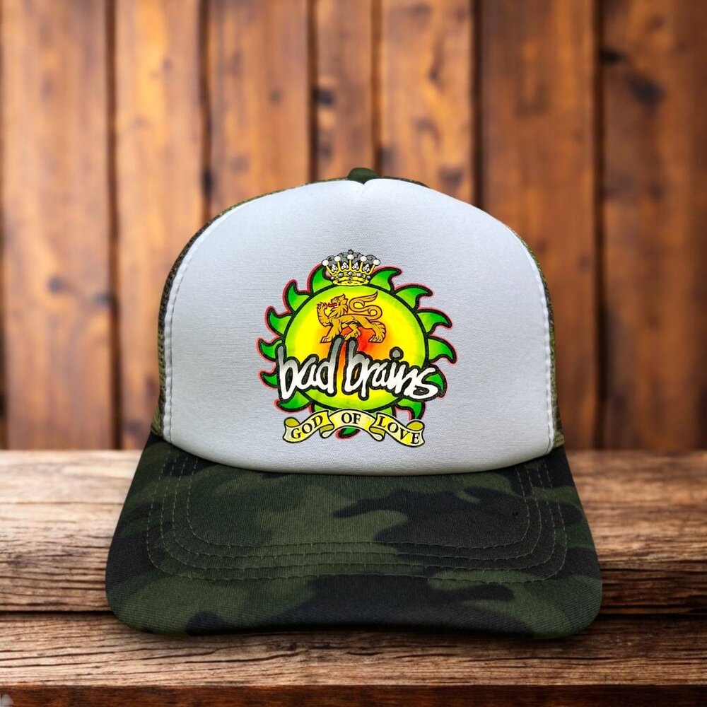 Bad Brains Mens Trucker Hat Camo Snapback God Of Love 70s Reggae Baseball Cap - Picture 1 of 4
